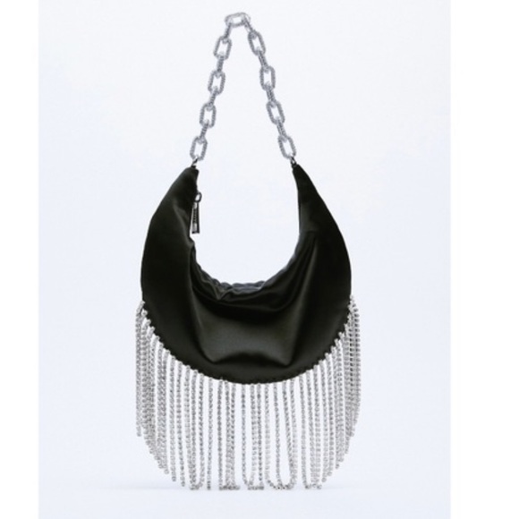 Zara Handbags - Zara Black Shiny Satin Shoulder Bag